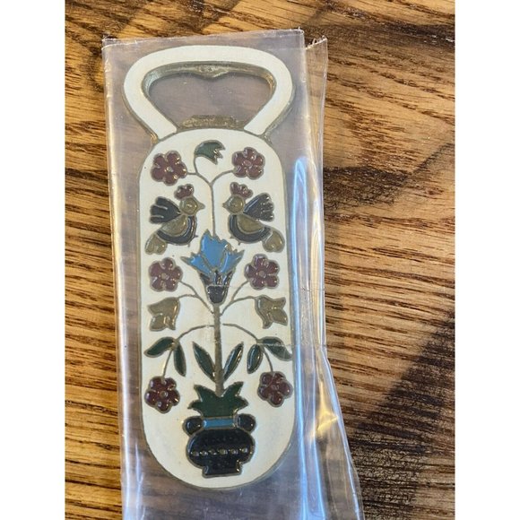 Vintage Cloisonné Enamel and Bronze Bottle Opener MCM Kitch Bar bird floral new - Picture 10 of 10